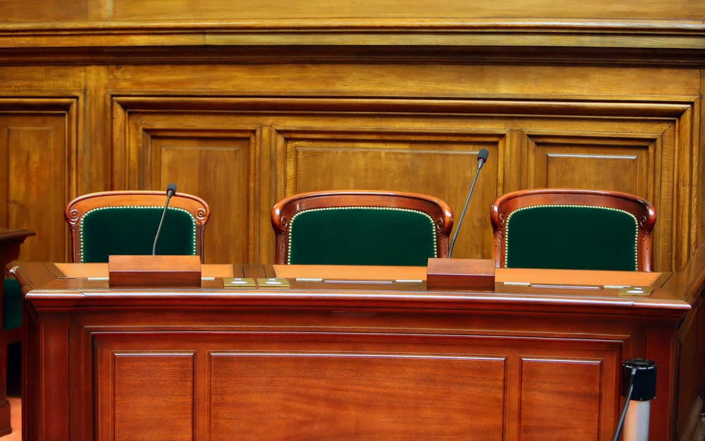 judge's desk empty chairs