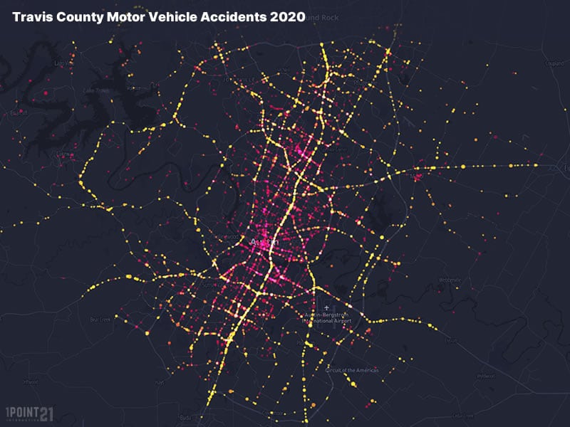 Austin car accidents - 2020 map